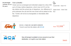 SNCF e-ticket details